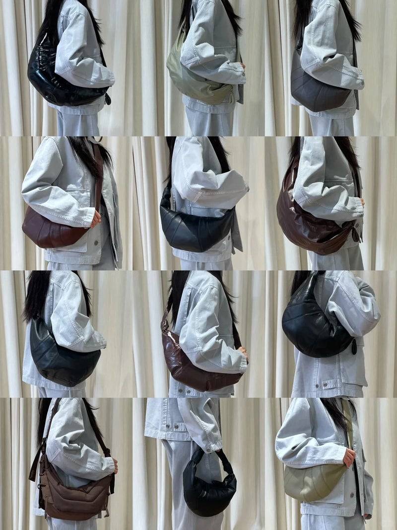 L'S High-Quality Croissant Bag, Imported Goatskin Croissant Bag, Casual Dumpling Bag, Genuine Leather Cross-Body Lazy Wandering Chest Bag - Image 3