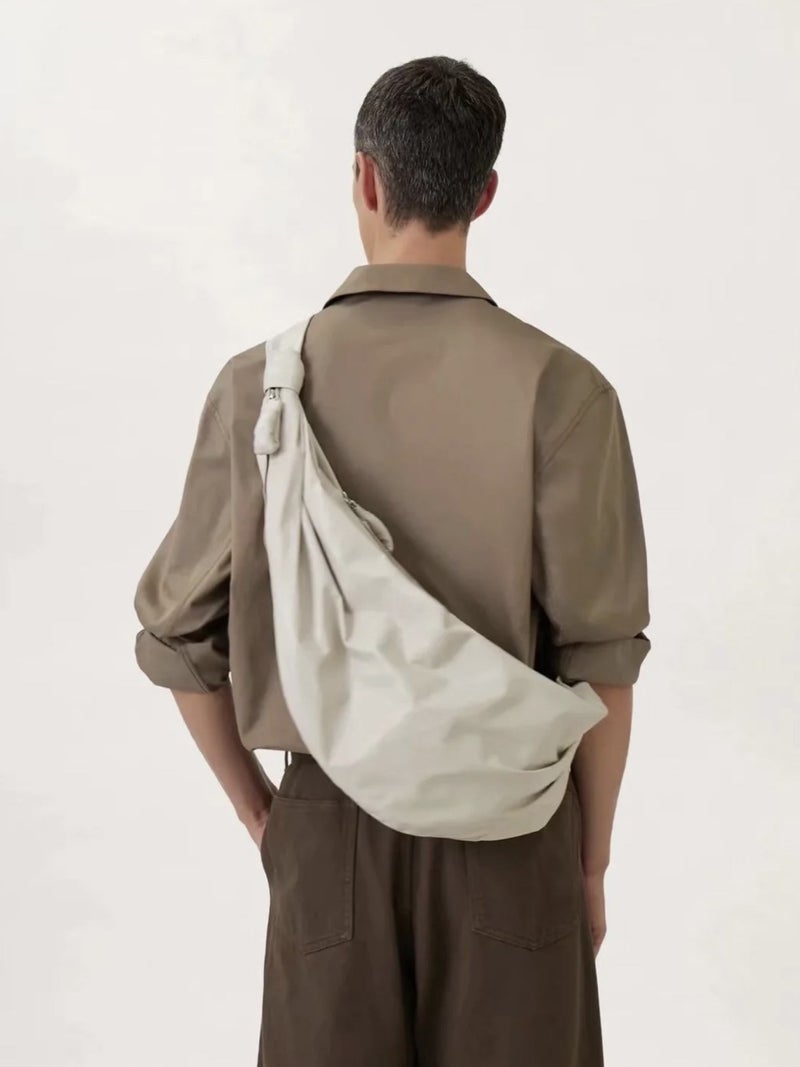 L'S High-Quality Croissant Bag, Imported Goatskin Croissant Bag, Casual Dumpling Bag, Genuine Leather Cross-Body Lazy Wandering Chest Bag - Image 4