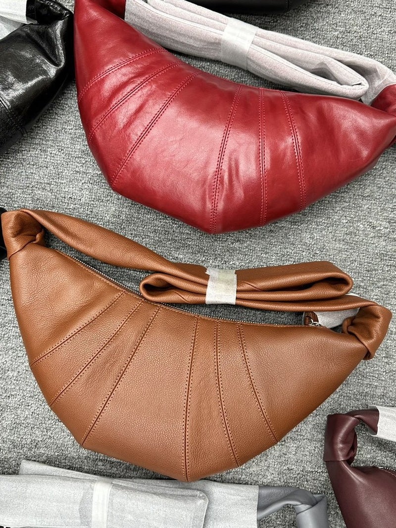 L'S High-Quality Croissant Bag, Imported Goatskin Croissant Bag, Casual Dumpling Bag, Genuine Leather Cross-Body Lazy Wandering Chest Bag - Image 5