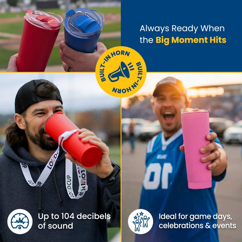 Loud Cup The LoudCup Blow Horn Tumbler, Cheer & Sip 2-in-1 Reusable Water Bottle with Built-In Horn for Sports Games, Tailgates, Parties & Events, BPA-Free, 23 oz, Siren Red - Image 5