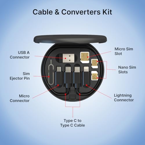 pTron Nexo 60W Multifunctional Fast Charging Data Cable Kit w/Conversion Set USB A & Type C to Male Micro/Type C/iOS, Data Transfer, SIM Storage, SIM Eject Pin, Pocket Mirror & Phone Holder (Black) - Image 2