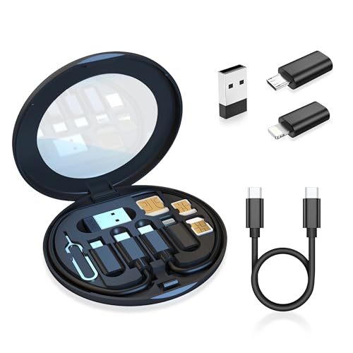 pTron Nexo 60W Multifunctional Fast Charging Data Cable Kit w/Conversion Set USB A & Type C to Male Micro/Type C/iOS, Data Transfer, SIM Storage, SIM Eject Pin, Pocket Mirror & Phone Holder (Black) - Image 1