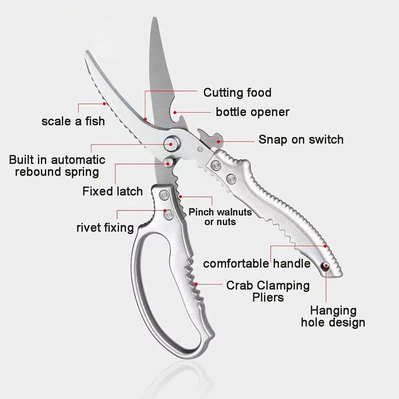 1pc Large Sharp Spring Kitchen Scissors For Barbecue Chicken Bone Steak - Image 2