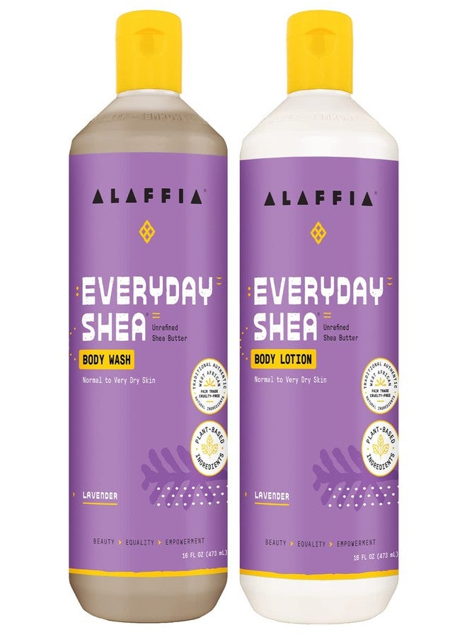 Alaffia Body Wash & Body Lotion Set, EveryDay Shea, Lavender – Gentle Skin Cleanser & Moisturizer for Normal to Very Dry Skin, 16 Oz Ea - Image 1