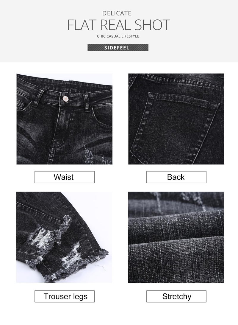 Sidefeel Women's Ripped Distressed Jeans Zimbaplatinum Stretchy Classic Boyfriend Denim Pants Size 10 Black - Image 3