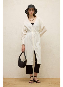 Manuka Cotton Tie-Up Long Tunic in Ecru  - Image 1