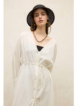 Manuka Cotton Tie-Up Long Tunic in Ecru  - Image 2