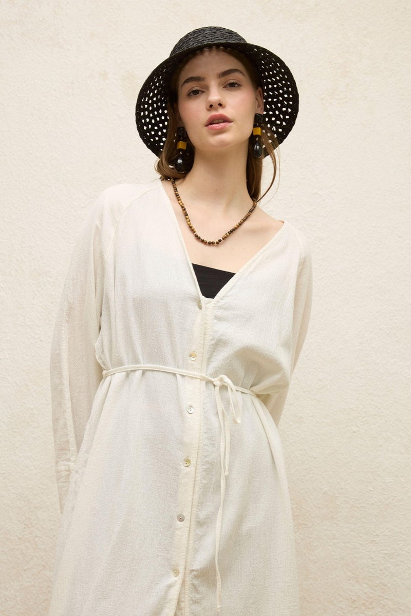 Manuka Cotton Tie-Up Long Tunic in Ecru  - Image 2