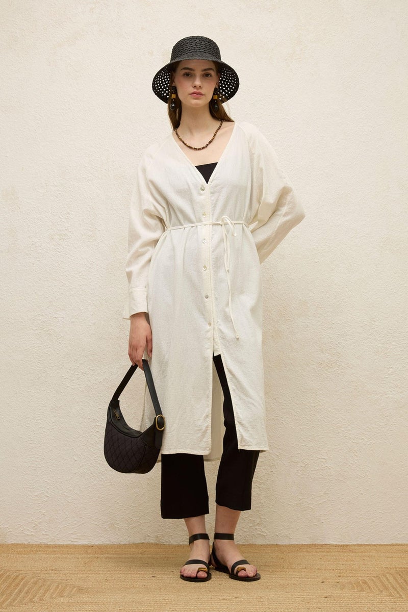 Manuka Cotton Tie-Up Long Tunic in Ecru  - Image 4