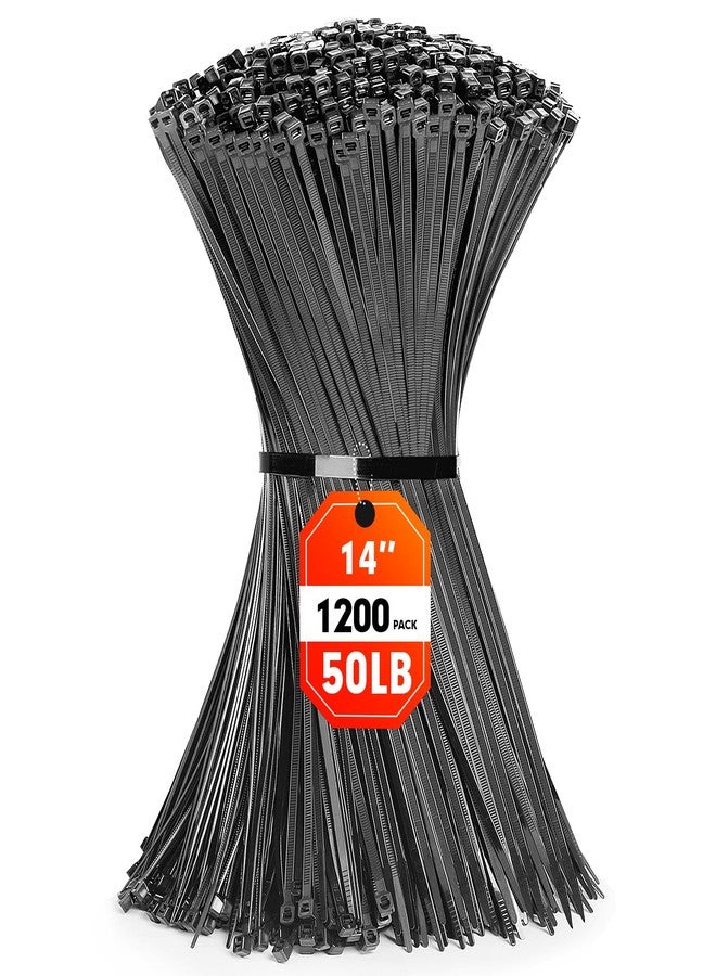 RAZCC Zip Ties, 1200pcs Black Cable Zip Ties 14 Inch, Heavy Duty Plastic Wire Ties with 50lb Tensile Strength, Self-Locking Black Nylon Tie Wraps for Indoor and Outdoor - Image 1