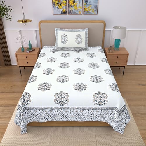 EasyGoods® 100% Pure Cotton Jaipuri Bedsheet with Pillow Covers | Soft & Breathable Fabric | Traditional Floral Print | Single Size | Brown 2 - Image 2