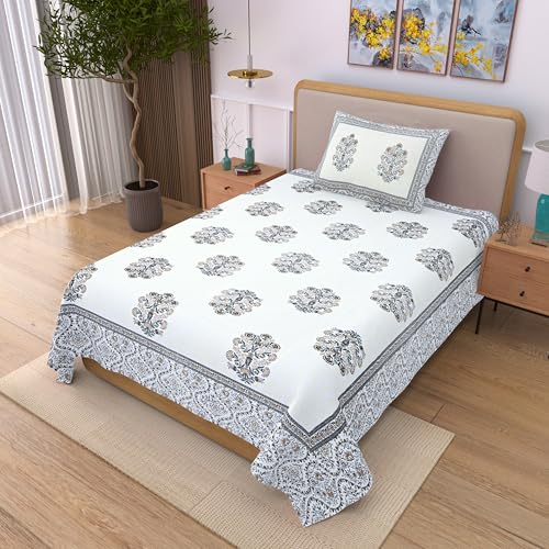EasyGoods® 100% Pure Cotton Jaipuri Bedsheet with Pillow Covers | Soft & Breathable Fabric | Traditional Floral Print | Single Size | Brown 2 - Image 3