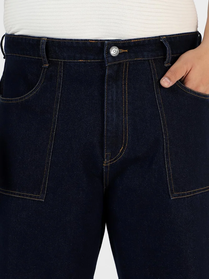 Urbano Fashion  Urbano Plus Men's Dark Blue Loose Baggy Fit Washed Cargo Jeans with 6 Pockets Non-Stretchable  | Best Price UAE