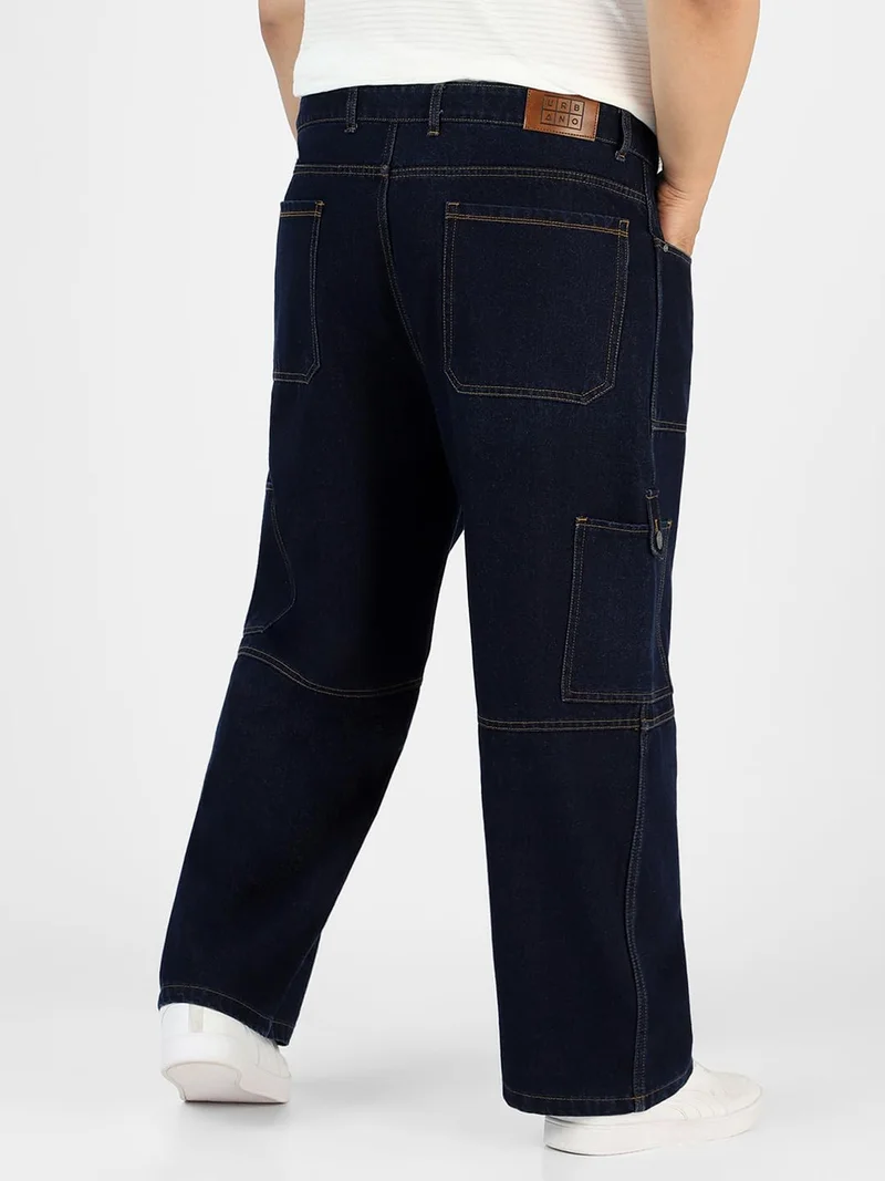 Urbano Fashion  Urbano Plus Men's Dark Blue Loose Baggy Fit Washed Cargo Jeans with 6 Pockets Non-Stretchable  | Best Price UAE
