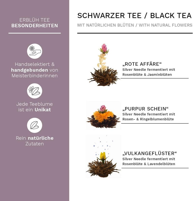 CREANO Black Tea Flowers Gift Set in Wooden Box - 6 Blooming Teas in 6 Types - Image 2