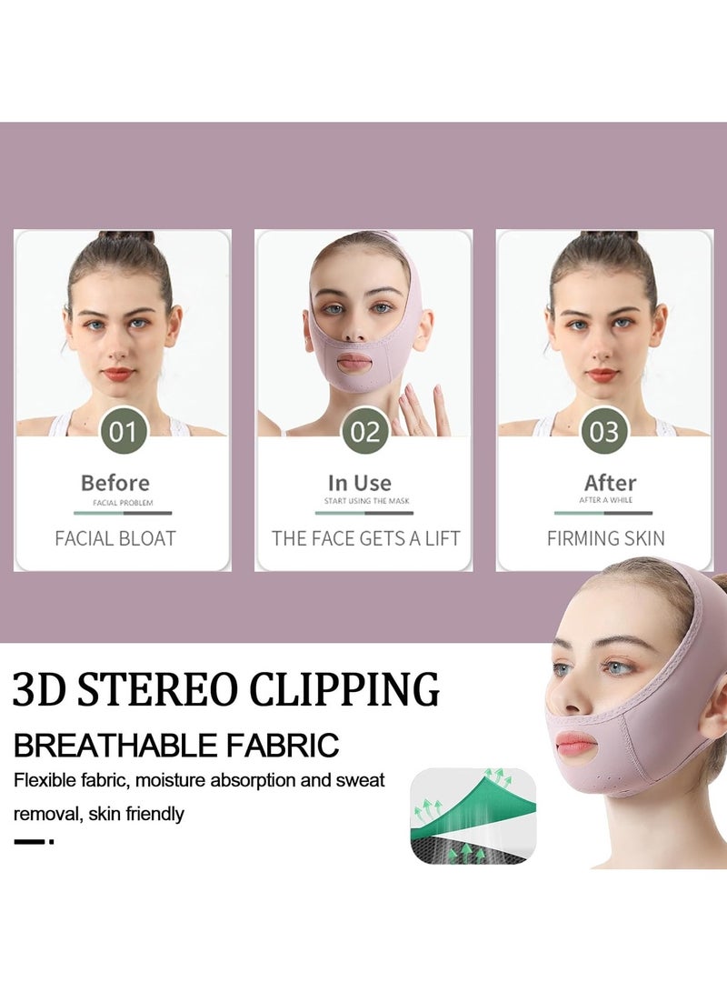 إسكدنيا Double Chin Reducer, V Line Mask Facial Slimming Strap, Reusable Face Lifting Belt, Chin Up Eliminator, Breathable  Comfortable, Anti-Sagging Jawline Shaper for Women  Men (Purple) - Image 5