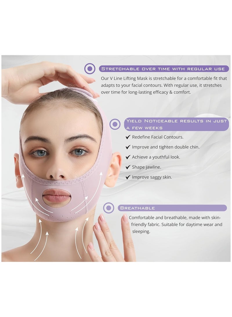 إسكدنيا Double Chin Reducer, V Line Mask Facial Slimming Strap, Reusable Face Lifting Belt, Chin Up Eliminator, Breathable  Comfortable, Anti-Sagging Jawline Shaper for Women  Men (Purple) - Image 3
