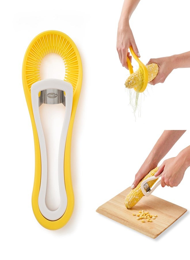 Chef'n Chef’n Nesting Corn Tool Set, Corn Peeler and Desilker Brush, 2-in-1 Corn Silk Remover and Cob Stripper - Image 2