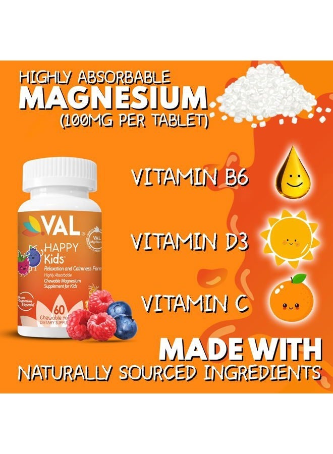 VAL Magnesium for Kids | High-Absorption Magnesium for Calm, Relaxation & Focus | Mg Glycinate, Citrate & Taurate | with Vitamin B6, D & C | Sugar-Free, Non-GMO | 60 Chewable Tablets - Image 4