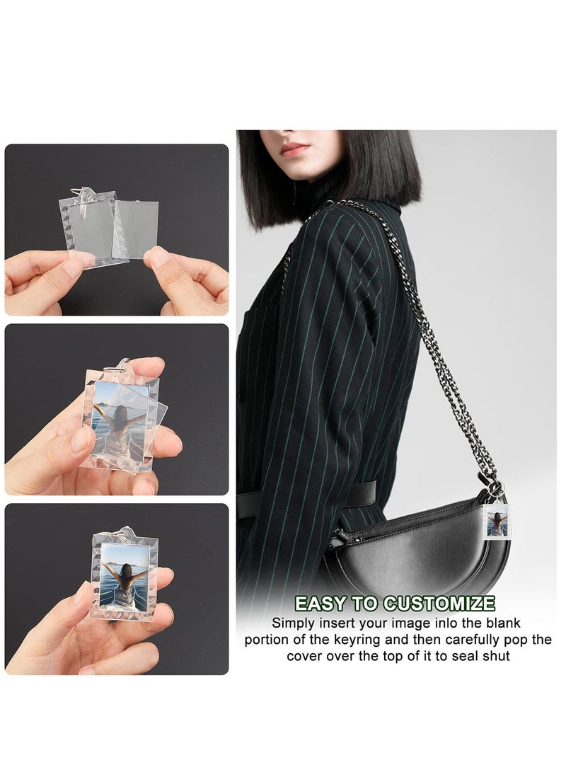 Acrylic Photo Frame Keychain Holder 30 Pieces DIY Photo Insert Keychain Clear Wave Style Acrylic Picture Keychains Frame Key Chain Snap-In Custom Insert Photo Keyring for Family Couple Pet Dog  - Image 3