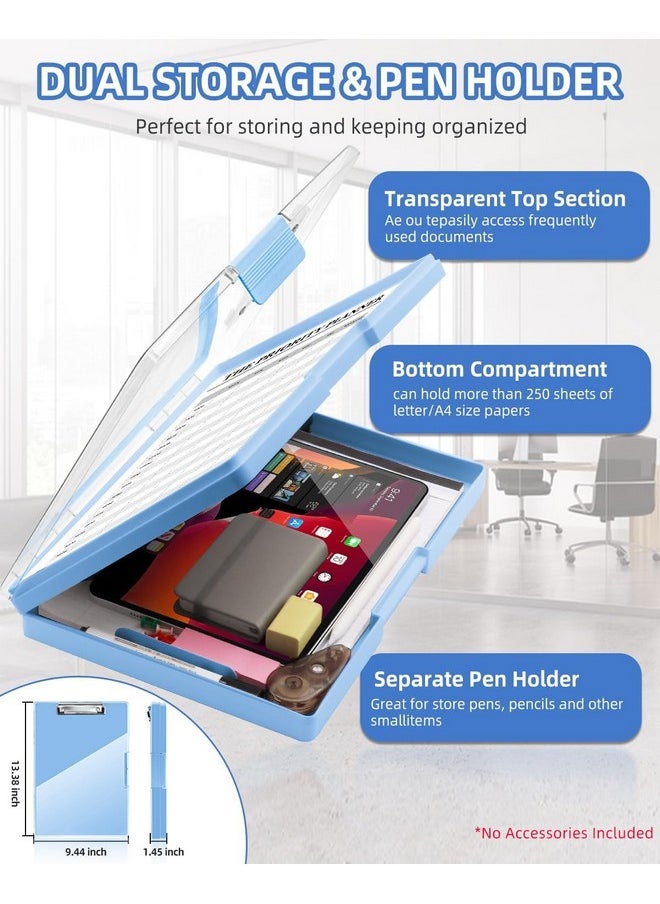 SUNNYCLIP - Clearview Clipboard with 2 Storage, Dry Erase 8.5x11 Heavy Duty ClipBoards - High Capacity Coaches Clip Board with Pen Holder - Side Opening Plastic Nursing Clip Case - Aqua Blue - Image 1