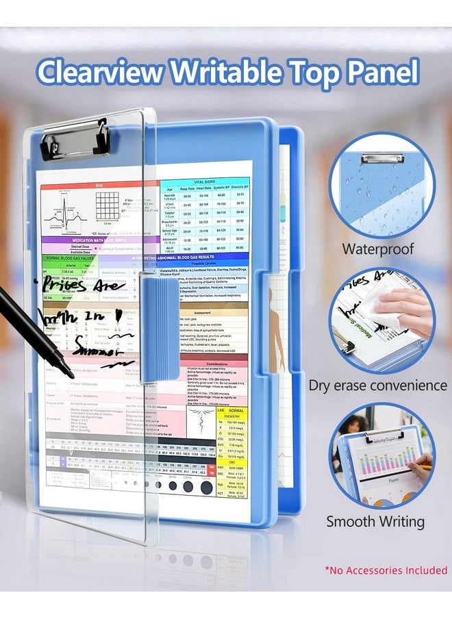 SUNNYCLIP - Clearview Clipboard with 2 Storage, Dry Erase 8.5x11 Heavy Duty ClipBoards - High Capacity Coaches Clip Board with Pen Holder - Side Opening Plastic Nursing Clip Case - Aqua Blue - Image 1