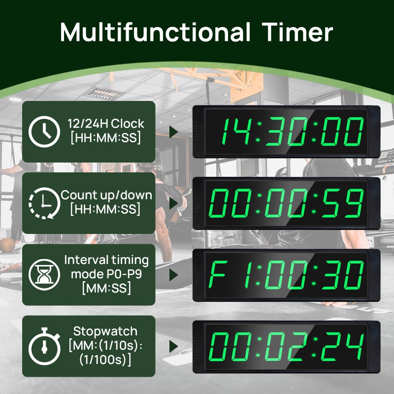 YZ Gym Timer Clock for Home Gym, Fitness Timer with Stopwatch Button, Large Digital Stopwatch Countdown Clock, 12/24H Digital Wall Clock, with Stand - Image 2