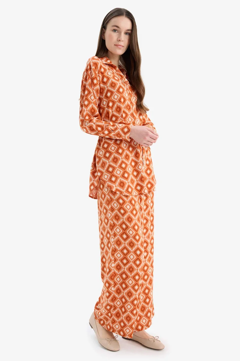 ديفاكتو Wide Leg Printed Viscose Trousers