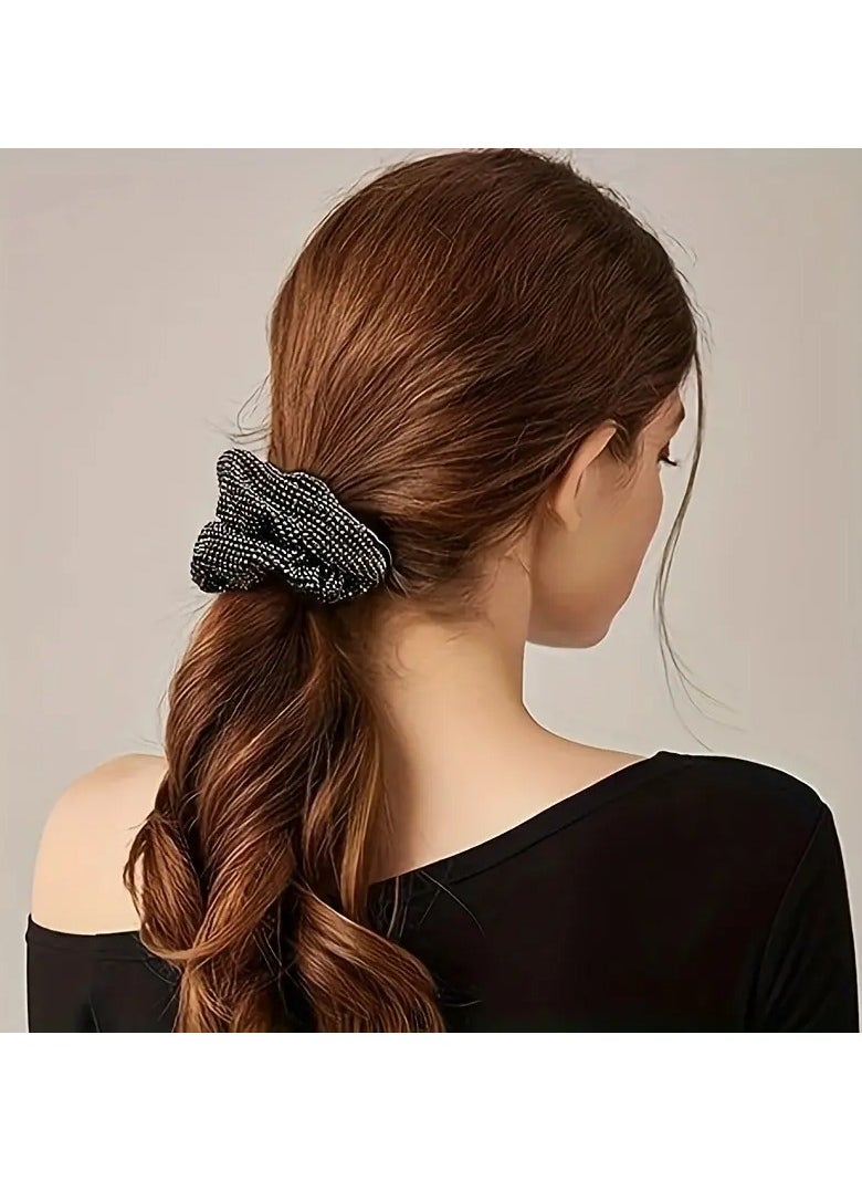 Rozino 1pc Stylish Rhinestone Large Intestine Hair Loop - Elastic Hair Rope Ponytail Holder for Women - Fashionable Hair Accessories with Easy-to-Use Design and Comfortable Wear Experience Ore black  - Image 5
