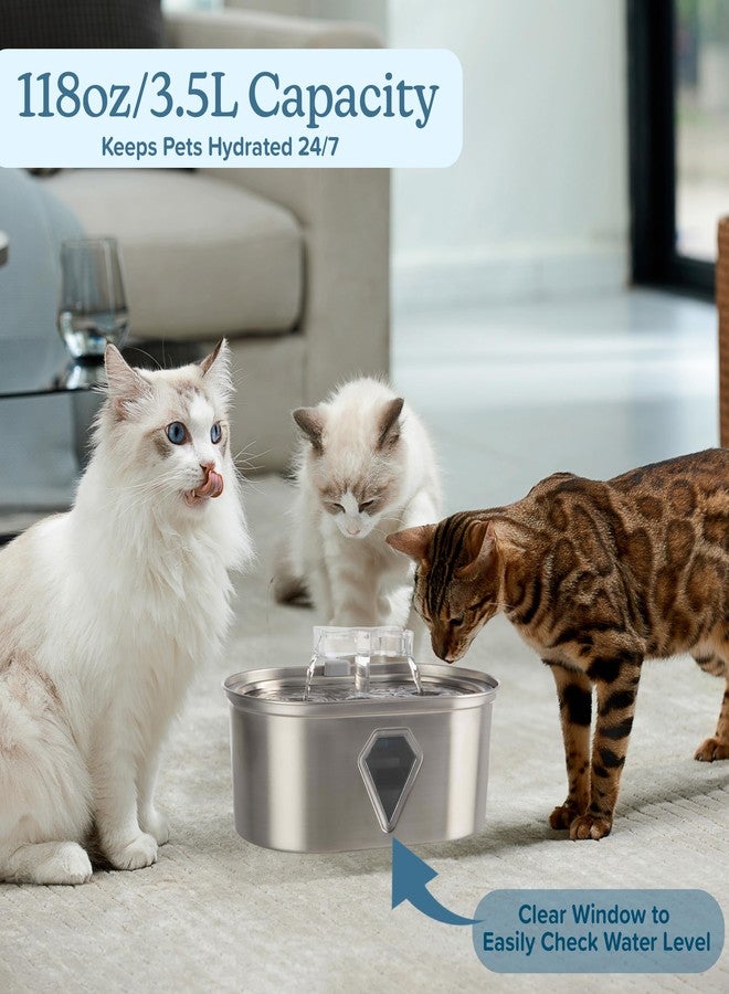 PETMAKER Cat Water Fountain - Stainless Steel Water Fountain for Small Pets - 118oz/3.5L Automatic Cat Water Dispenser with Water Level Window by PETMAKER - Image 2