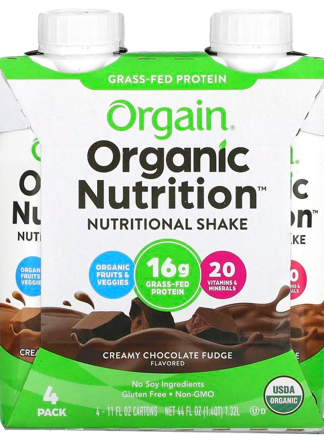 Organic Nutrition Nutritional  Shake Creamy Chocolate Fudge 4 Pack 11 fl oz Each