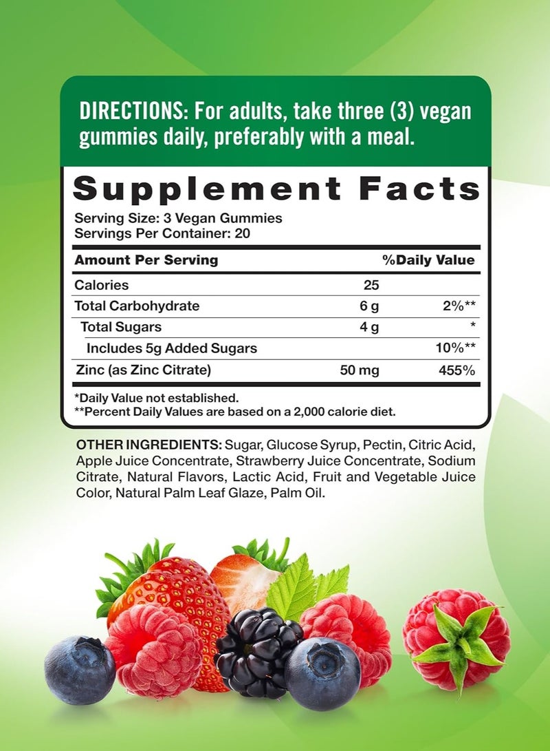 Nature's Truth Zinc Gummies 50mg, 60 Count Vegan, Non-GMO & Gluten Free Supplement Mixed Berry Flavor - Image 2
