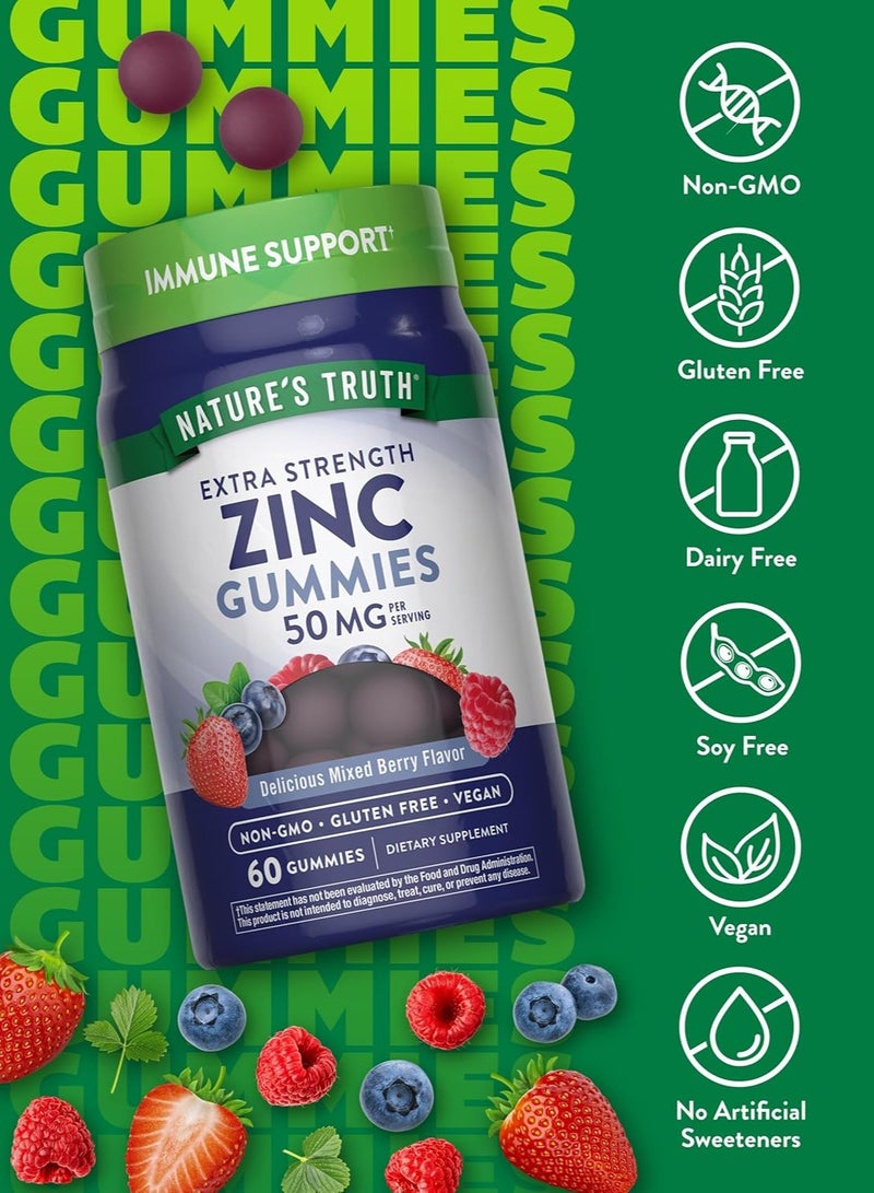Nature's Truth Zinc Gummies 50mg, 60 Count Vegan, Non-GMO & Gluten Free Supplement Mixed Berry Flavor - Image 3