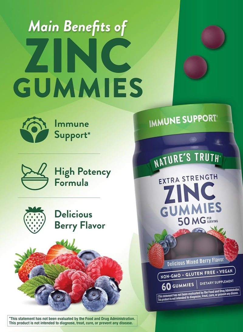 Nature's Truth Zinc Gummies 50mg, 60 Count Vegan, Non-GMO & Gluten Free Supplement Mixed Berry Flavor - Image 4
