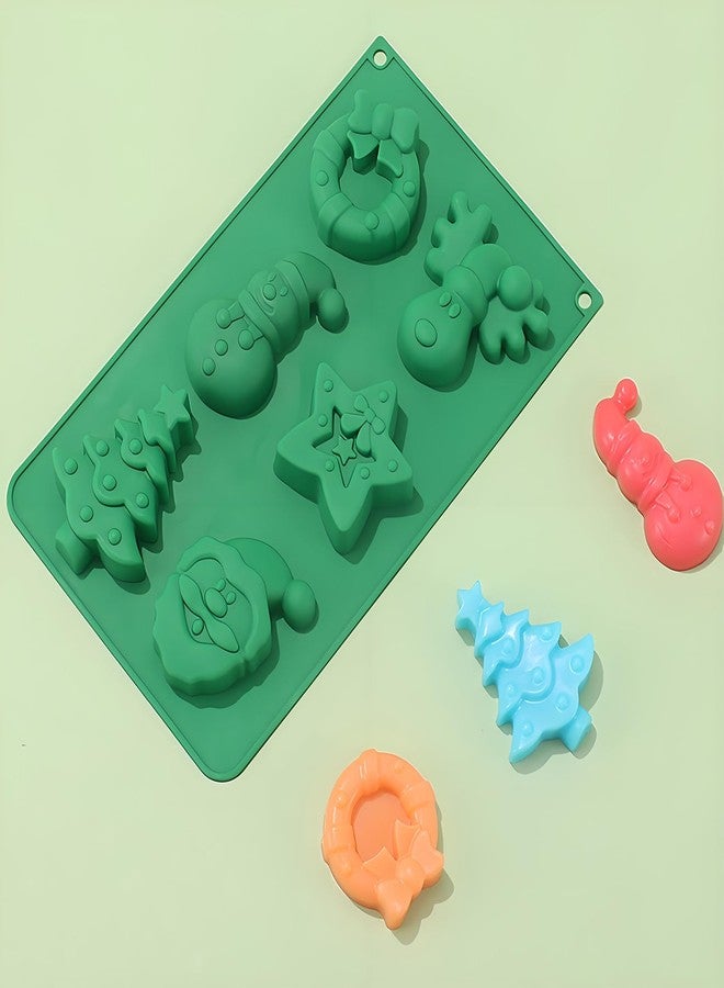 Fchil Christmas Silicone Baking Molds, Set of 2, 6-Cavity Nonstick Snowman Wreath Xmas Tree Santa Chocolate Mold Tray for Jelly Ice Cube Soap - Image 5