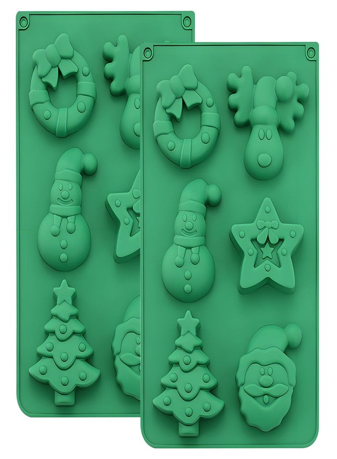 Fchil Christmas Silicone Baking Molds, Set of 2, 6-Cavity Nonstick Snowman Wreath Xmas Tree Santa Chocolate Mold Tray for Jelly Ice Cube Soap - Image 1