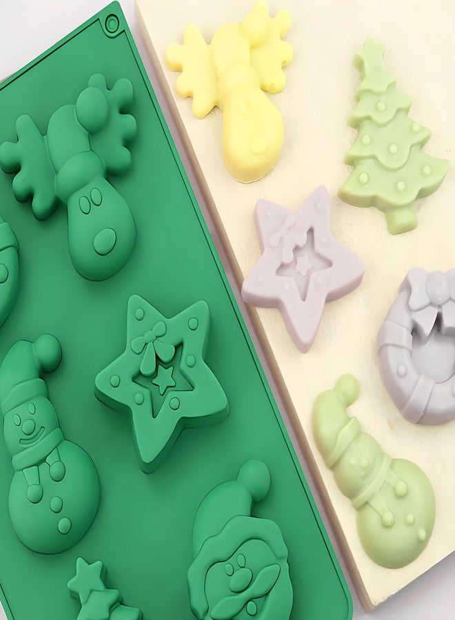 Fchil Christmas Silicone Baking Molds, Set of 2, 6-Cavity Nonstick Snowman Wreath Xmas Tree Santa Chocolate Mold Tray for Jelly Ice Cube Soap - Image 4