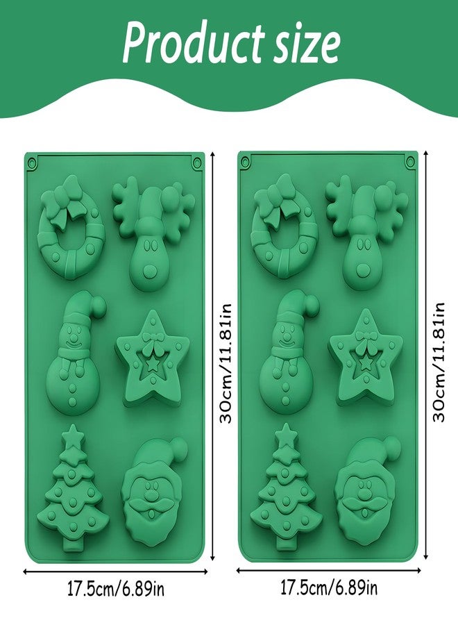 Fchil Christmas Silicone Baking Molds, Set of 2, 6-Cavity Nonstick Snowman Wreath Xmas Tree Santa Chocolate Mold Tray for Jelly Ice Cube Soap - Image 2