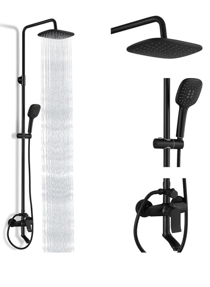 نوفيكس مجموعة كاملة لتجهيزات الدش، ارتفاع قابل للتعديل باللون الأسود 90-124 سم، رأس دش مطري ودش يدوي، دش كامل للحمام - Image 1