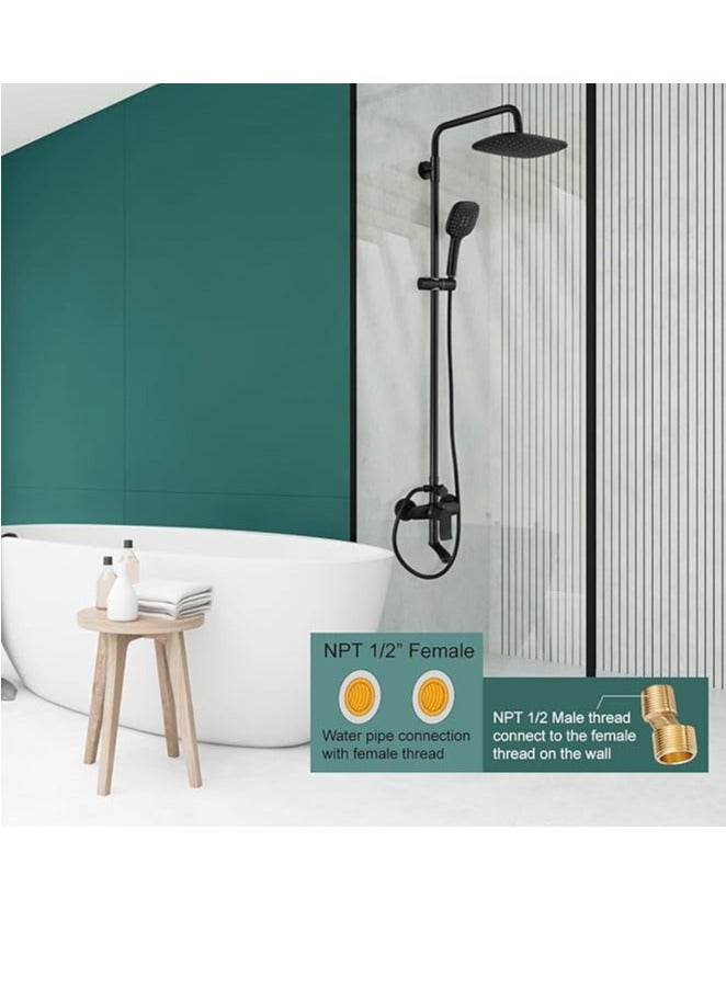 نوفيكس مجموعة كاملة لتجهيزات الدش، ارتفاع قابل للتعديل باللون الأسود 90-124 سم، رأس دش مطري ودش يدوي، دش كامل للحمام - Image 2