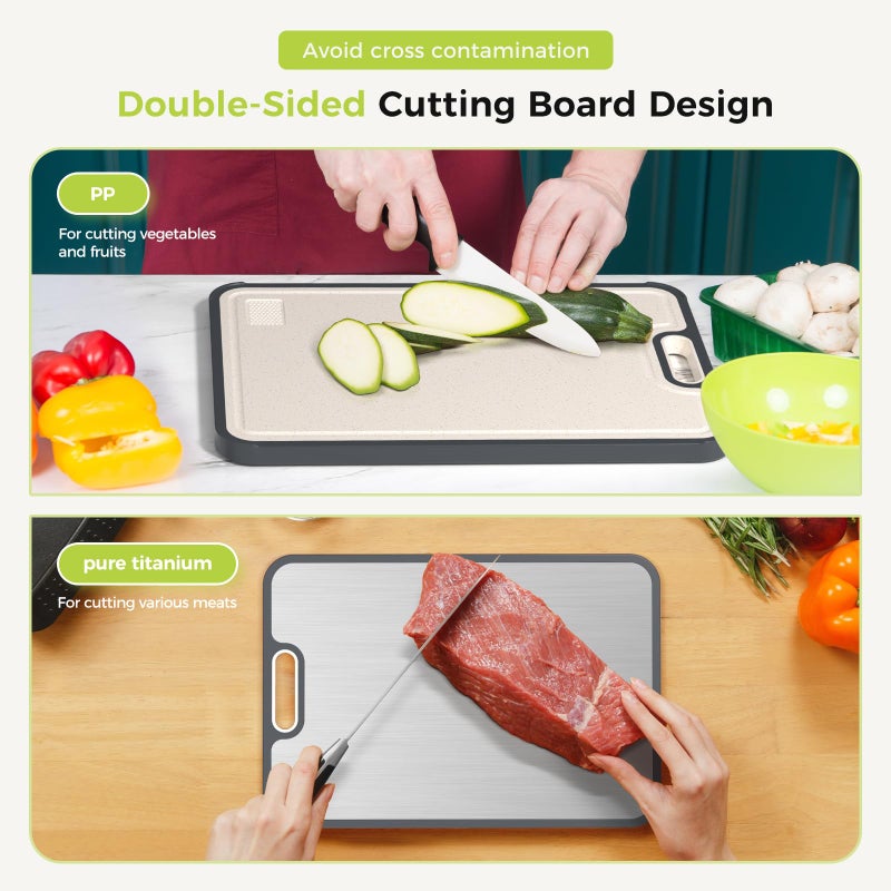 Sumzzz Titanium Cutting Board, Double Sided Food Grade Pure Titanium/PP, Cutting Board for Kitchen, Easy to Clean Large Size [18â€*12.5â€+15.5â€*10.5â€+12â€*8.5â€] - Image 4