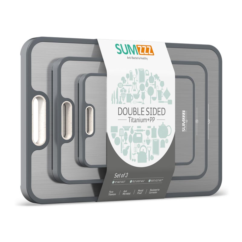 Sumzzz Titanium Cutting Board, Double Sided Food Grade Pure Titanium/PP, Cutting Board for Kitchen, Easy to Clean Large Size [18â€*12.5â€+15.5â€*10.5â€+12â€*8.5â€] - Image 1