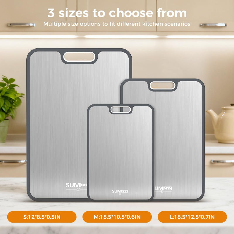 Sumzzz Titanium Cutting Board, Double Sided Food Grade Pure Titanium/PP, Cutting Board for Kitchen, Easy to Clean Large Size [18â€*12.5â€+15.5â€*10.5â€+12â€*8.5â€] - Image 5