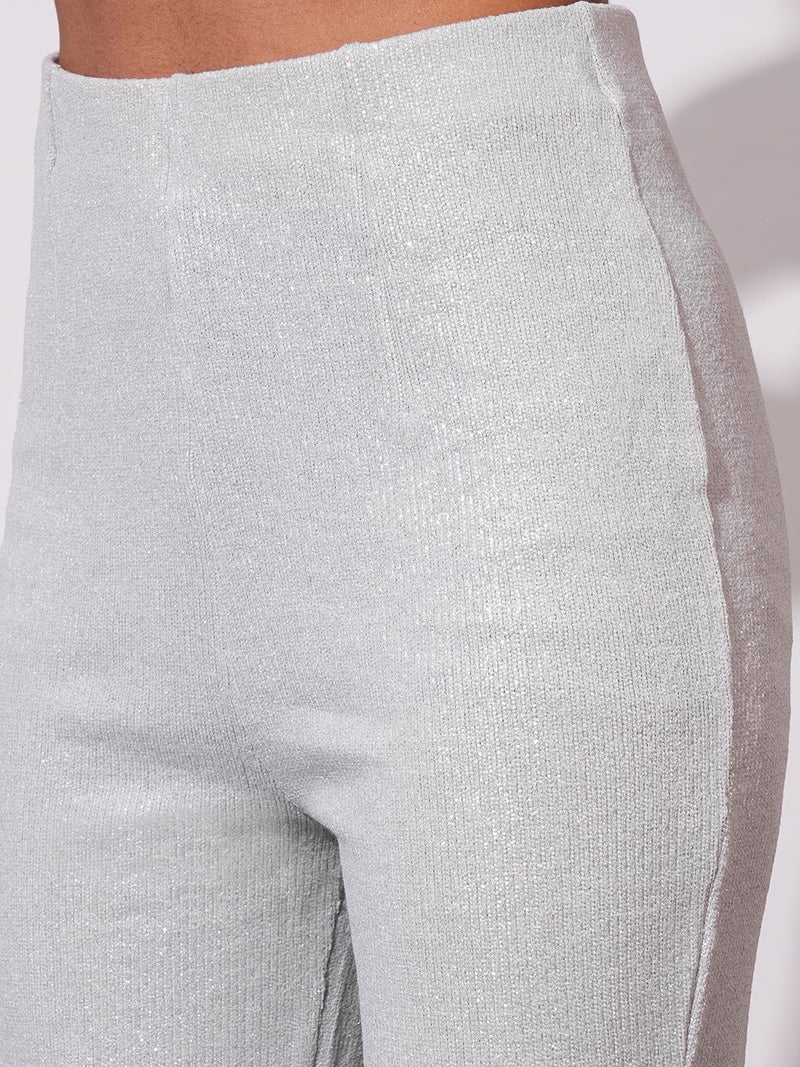 globus Women Sheen Self Design High-Rise Flared Party Treggings - Image 5