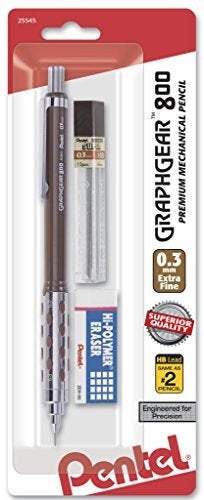 Pentel Graph Gear 800 Mechanical Drafting Pencil, 0.3mm, Brown Barrel with Lead (PG803LZBP) - Image 1