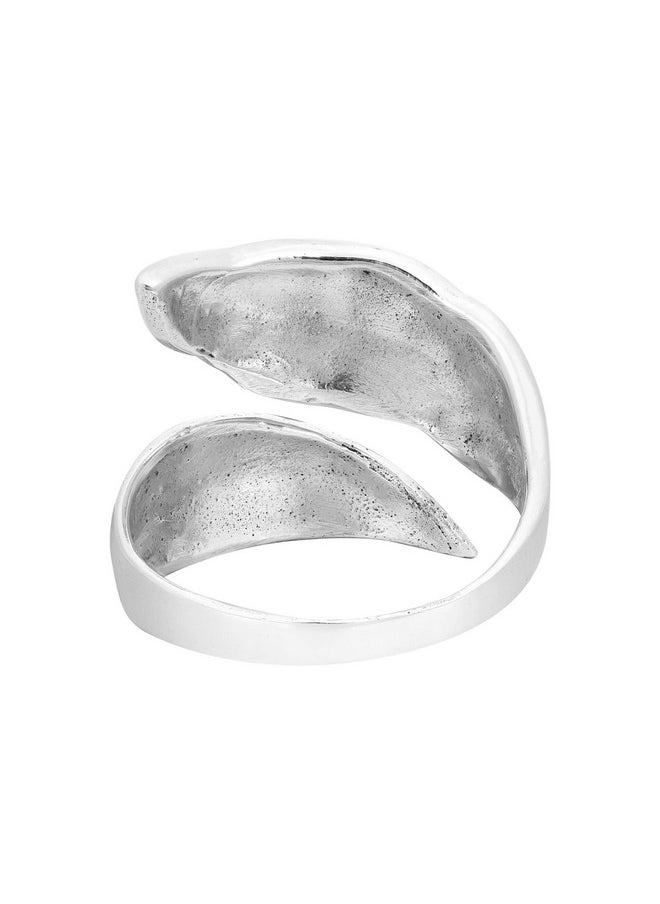 AeraVida Nature'S Elegance Leaf Shaped Or Feather Sterling Silver & Simulated Green Turquoise Open Ended Wrap Around Ring For Trendy  - Image 3