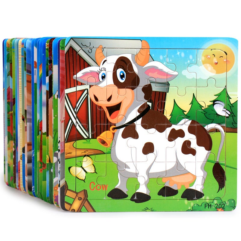 20 Pieces Of Wooden Kidsren'S Intellectual Toys, Wooden Puzzles, Cartoon Animals, Street Stall Toys, Supply - Image 3