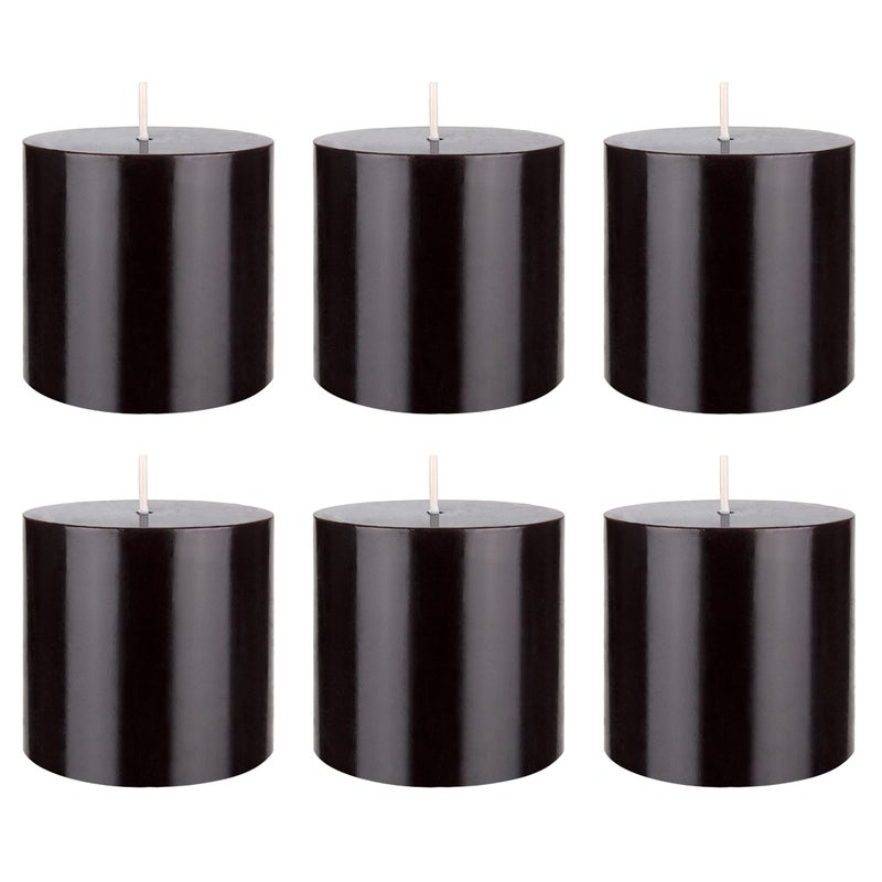 Mega Candles شموع ميغا 6 قطع شموع عمودية سوداء غير معطرة مصنوعة يدويًا من شمع فاخر 3 بوصة × 3 بوصة ديكور منزلي سبا حفلات زفاف مناسبات مركزيات حفلات عطلات تأبين صلوات