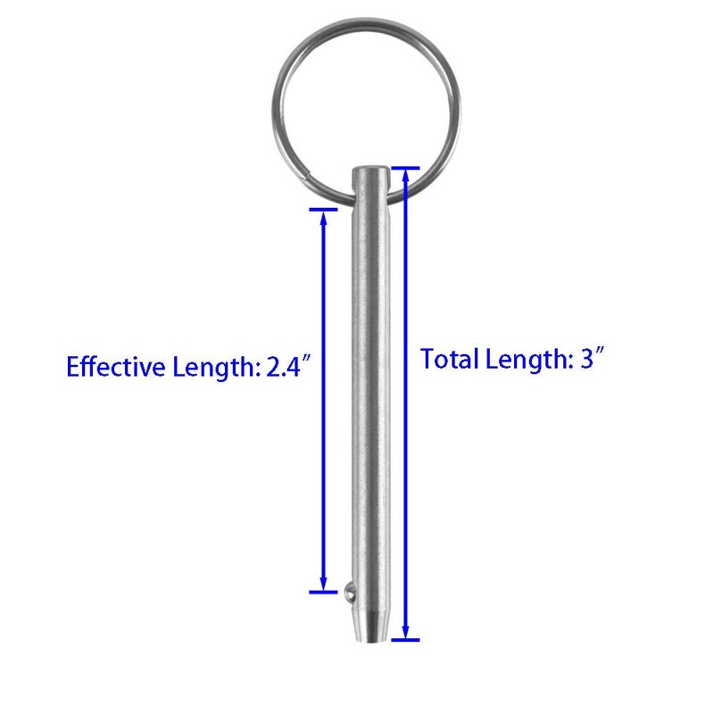 في تربو واي 2 Pack Quick Release Pin, Diameter 1/4(6.3mm), Overall Length 3(76mm), Usable Length 2.4(61mm), Full 316 Stainless Steel, Bimini Top Pin, Marine Hardware - Image 2