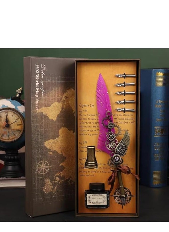 Generic Quill Feather Pen and Ink Set,Calligraphy Set,Calligraphy Kits Include Antique Quill Feather Pen,5Nibs,1 Bottles Inks,Pen Holder for Beginners Birthday Gift  - Image 1